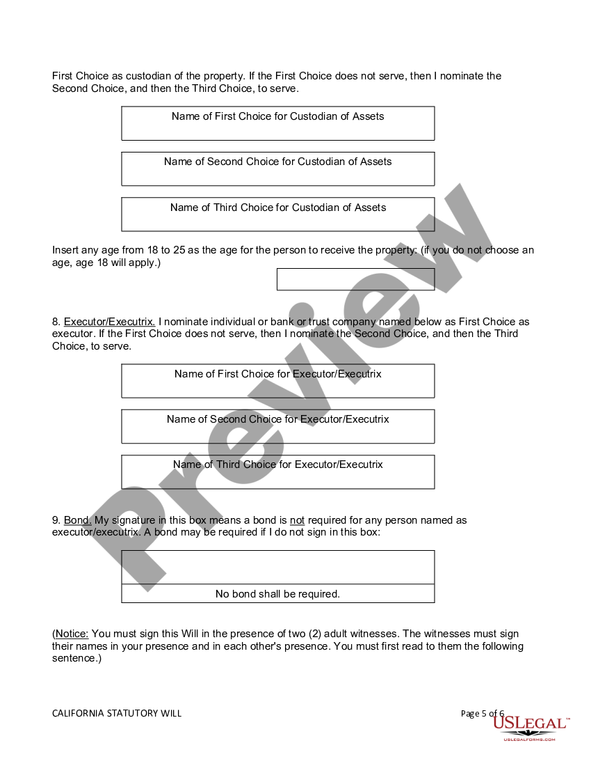 California Statutory Will California Statutory Will US Legal Forms