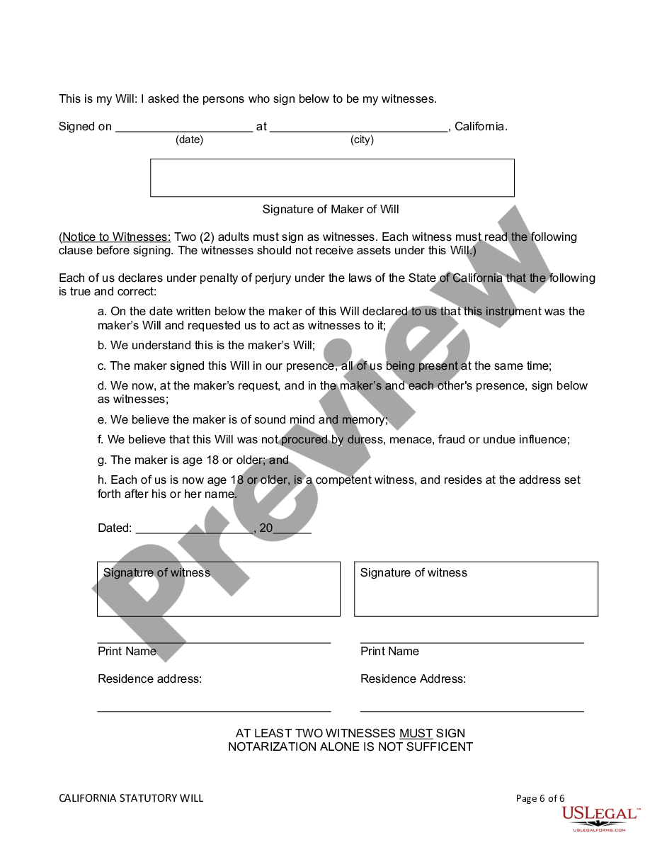 form California Statutory Will preview