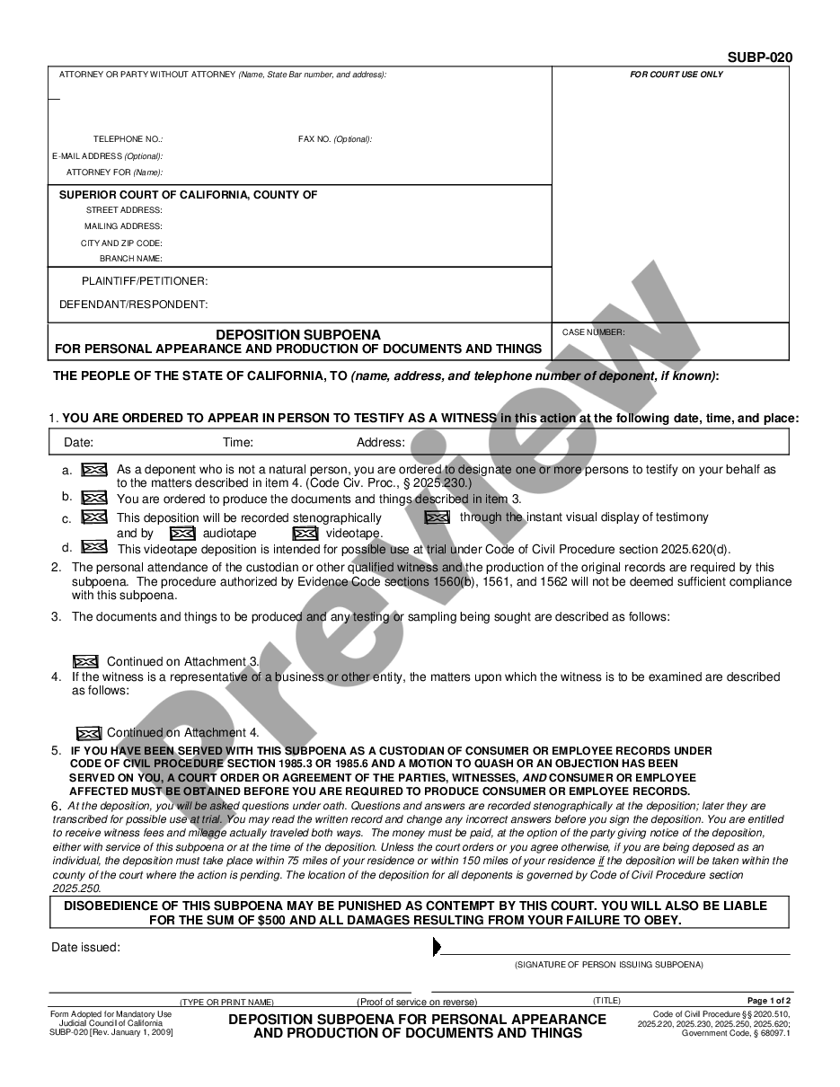 page 0 Deposition Subpoena for Personal Appearance and Production of Documents and Things preview
