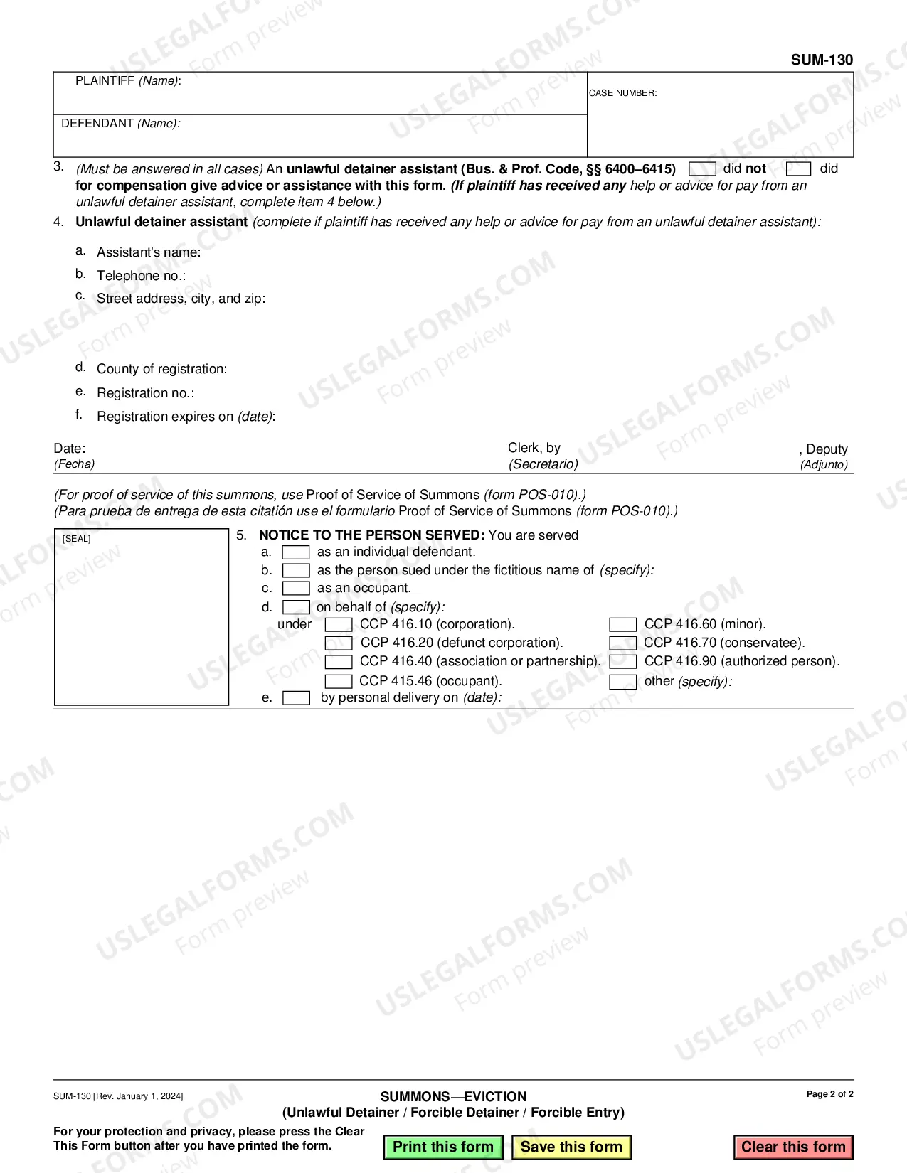 Preview Summons - Unlawful Detainer - Eviction