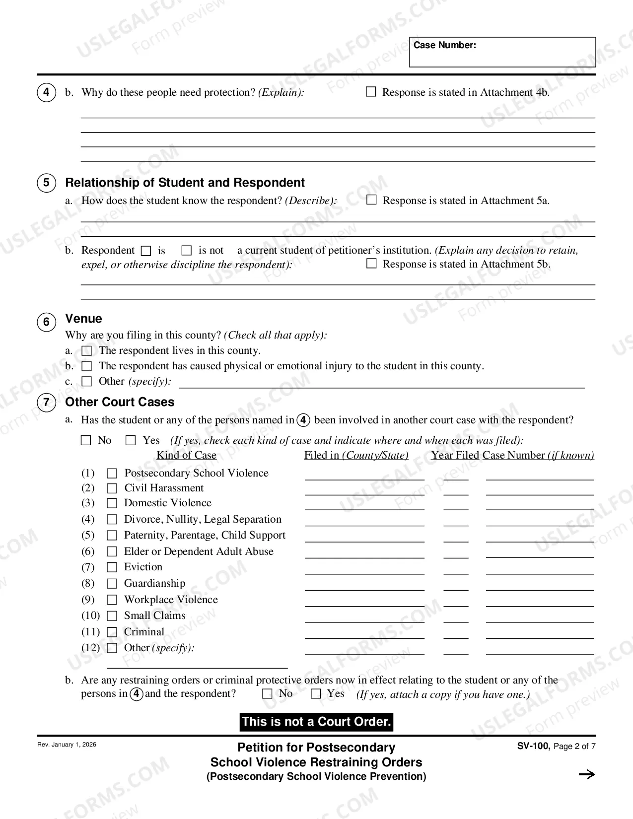 Preview Petition for Private Postsecondary School Violence Restraining Orders