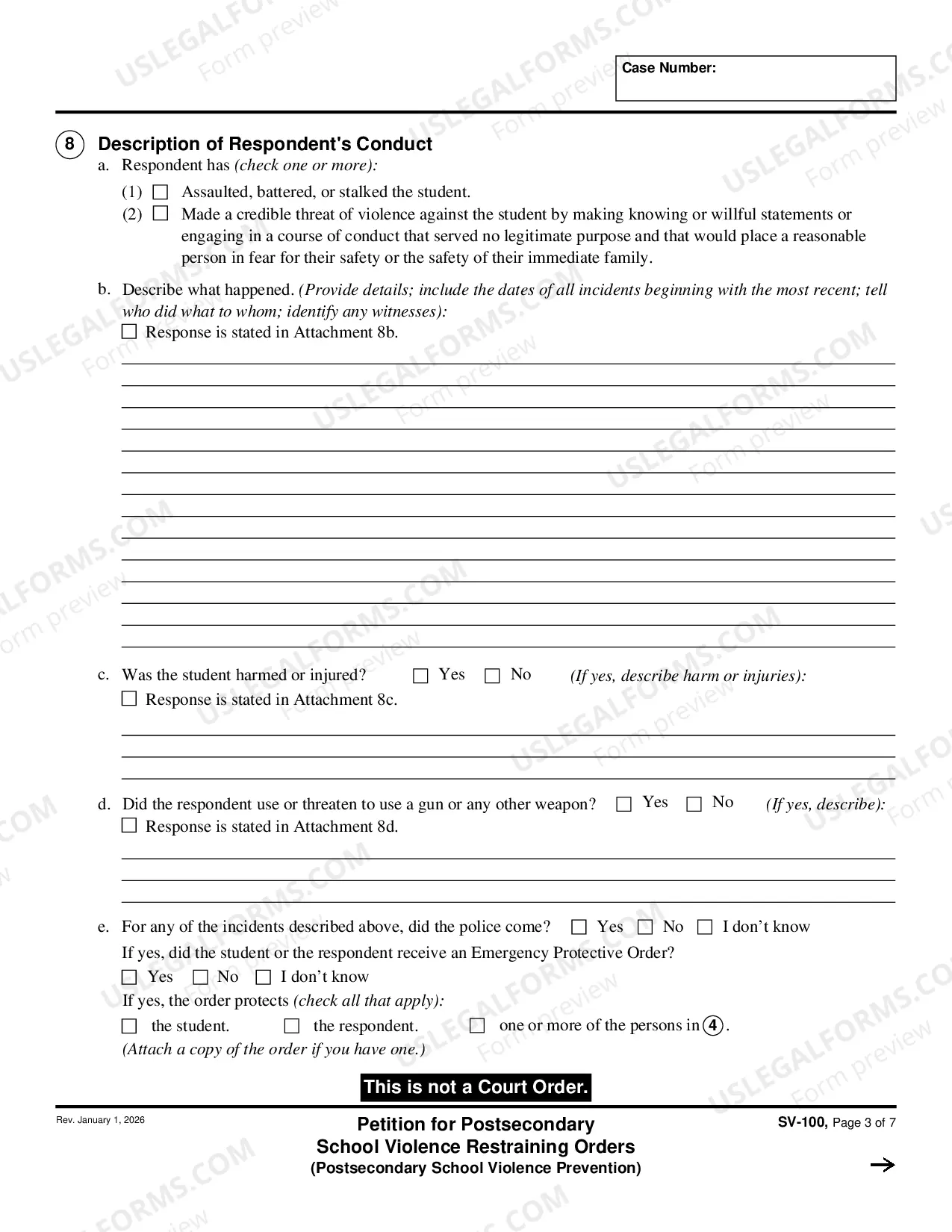 Preview Petition for Private Postsecondary School Violence Restraining Orders
