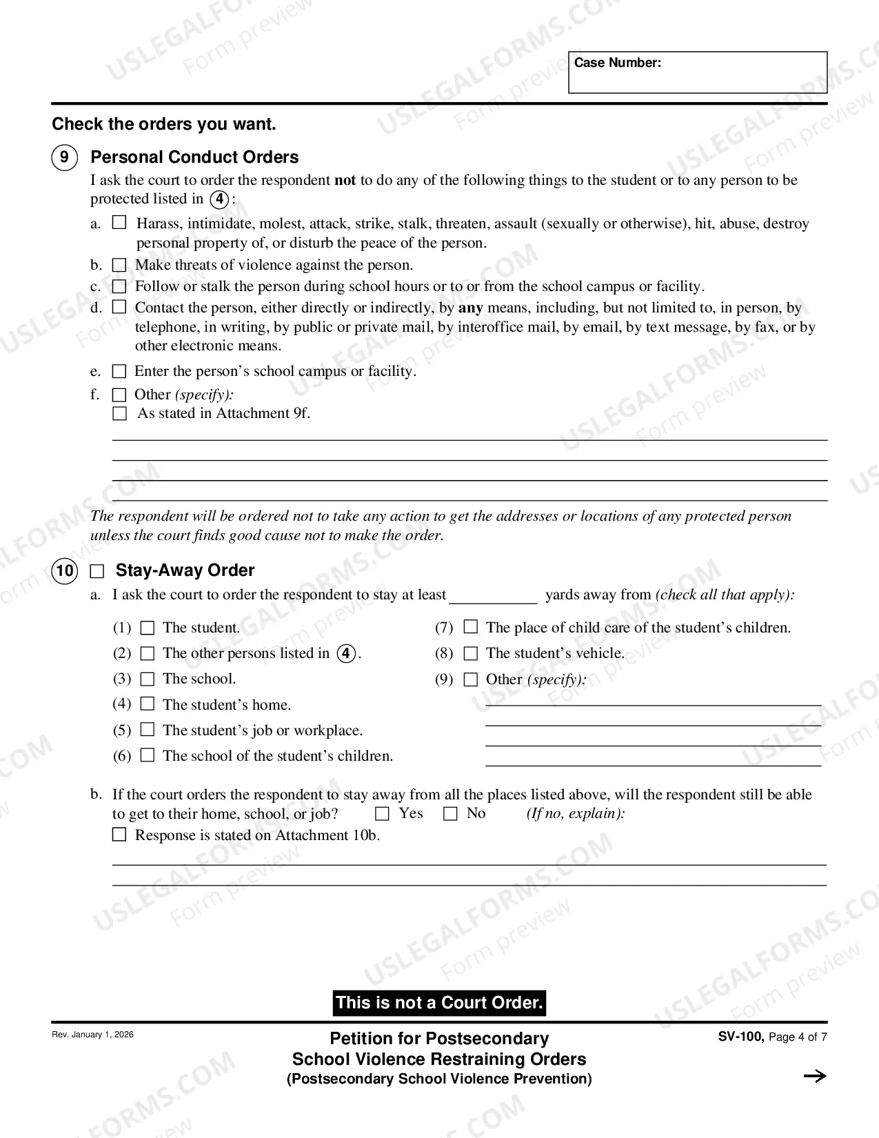 Preview Petition for Private Postsecondary School Violence Restraining Orders
