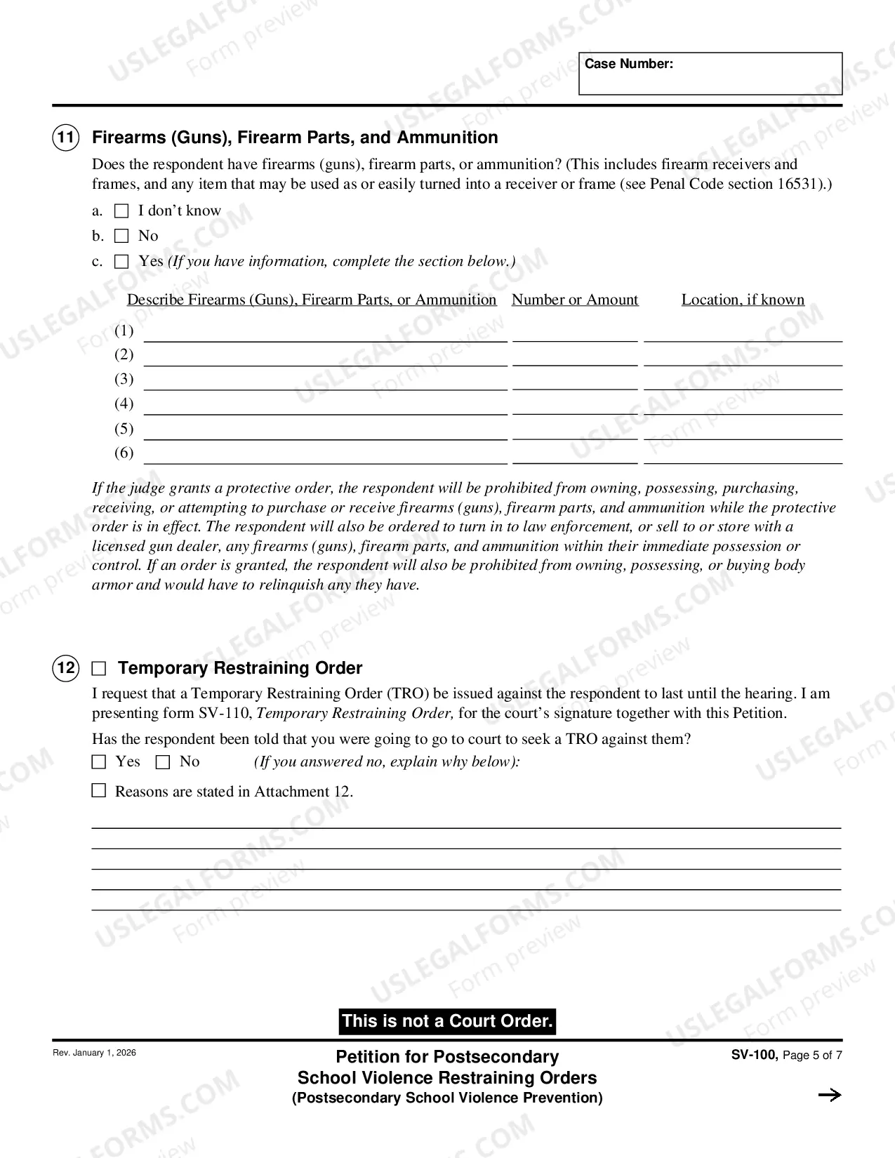 Preview Petition for Private Postsecondary School Violence Restraining Orders