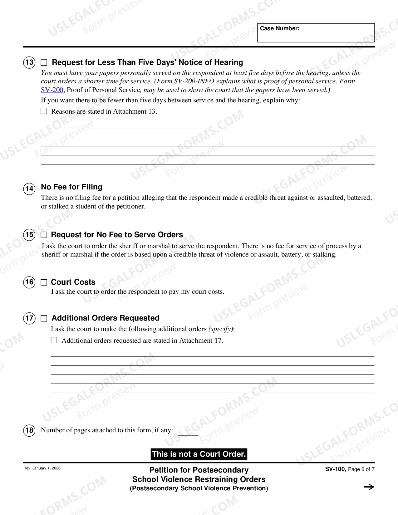 Preview Petition for Private Postsecondary School Violence Restraining Orders