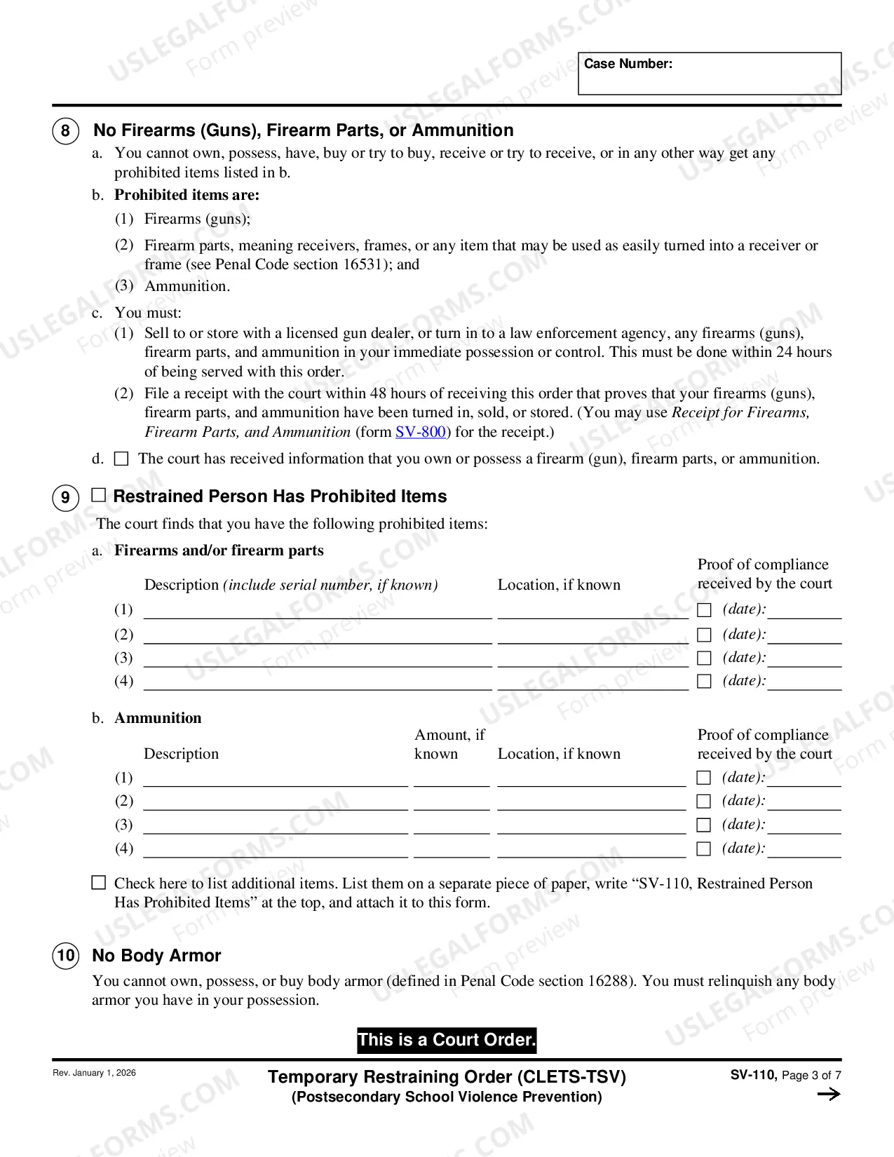Preview Temporary Restraining Order - CLETS-TSV - Private Postsecondary School Violence Prevention