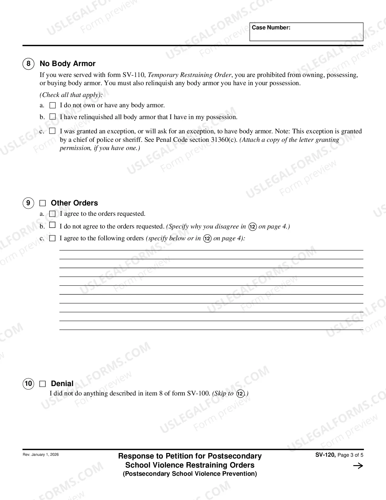 Preview Response to Petition for Private Postsecondary School Violence Restraining Orders
