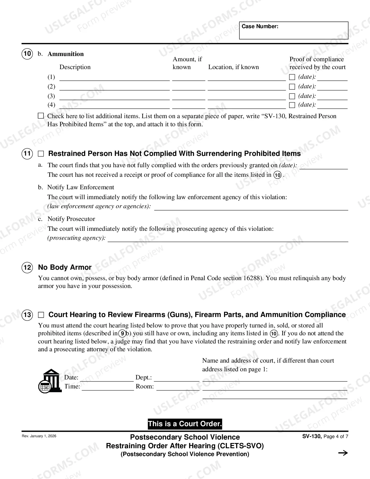 Preview Private Postsecondary School Violence Restraining Order After Hearing - CLETS-SVO