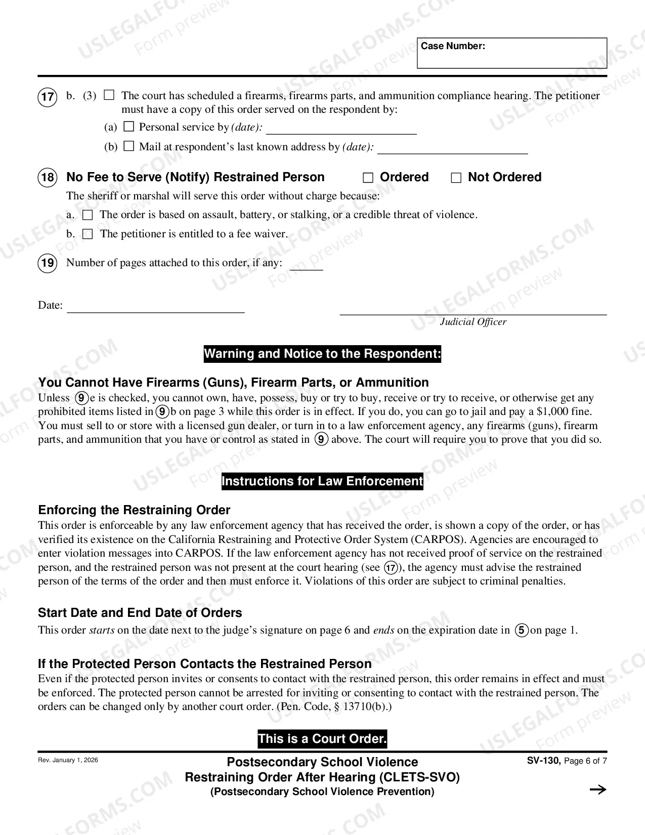Preview Private Postsecondary School Violence Restraining Order After Hearing - CLETS-SVO