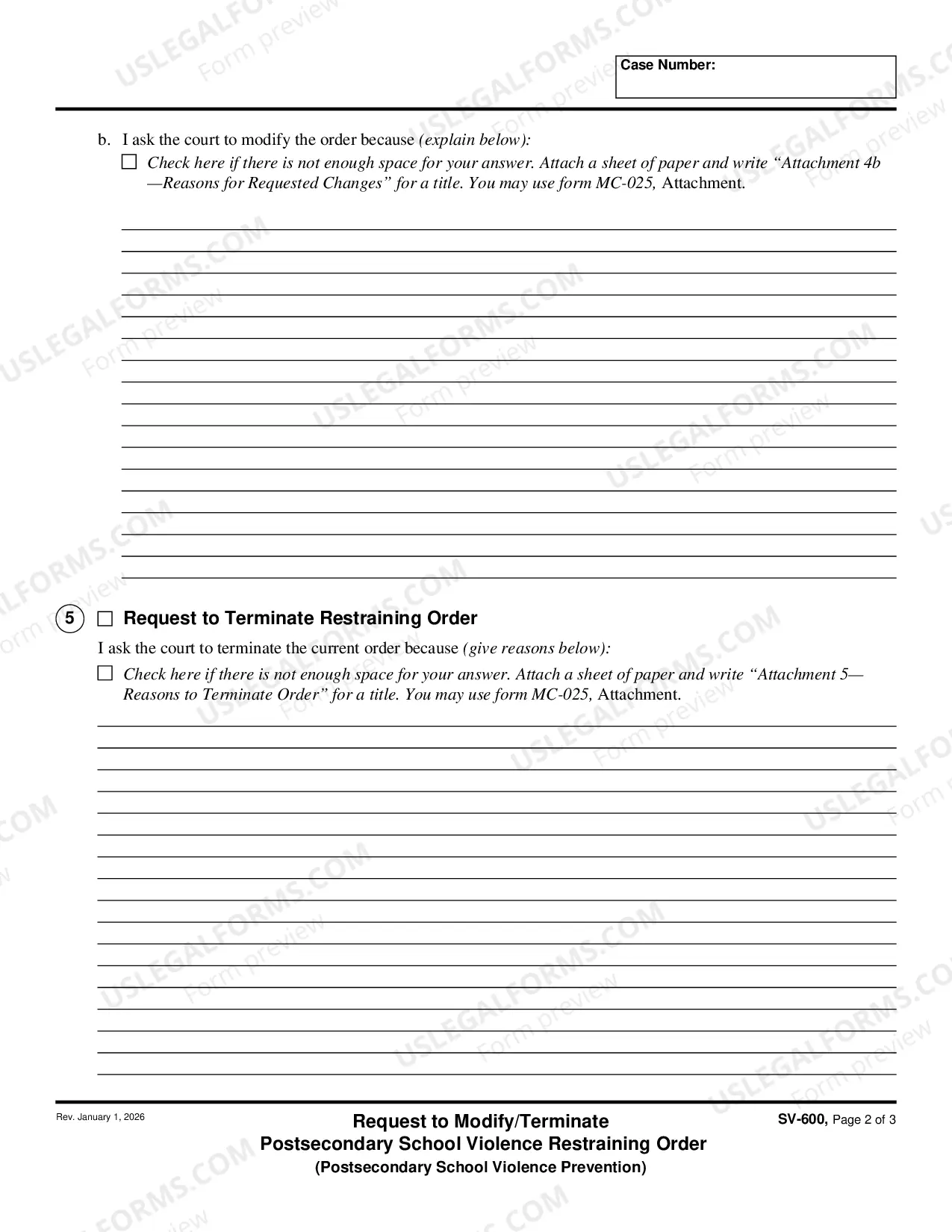 Preview Request to Modify or Terminate Private Postsecondary School Violence Restraining Order