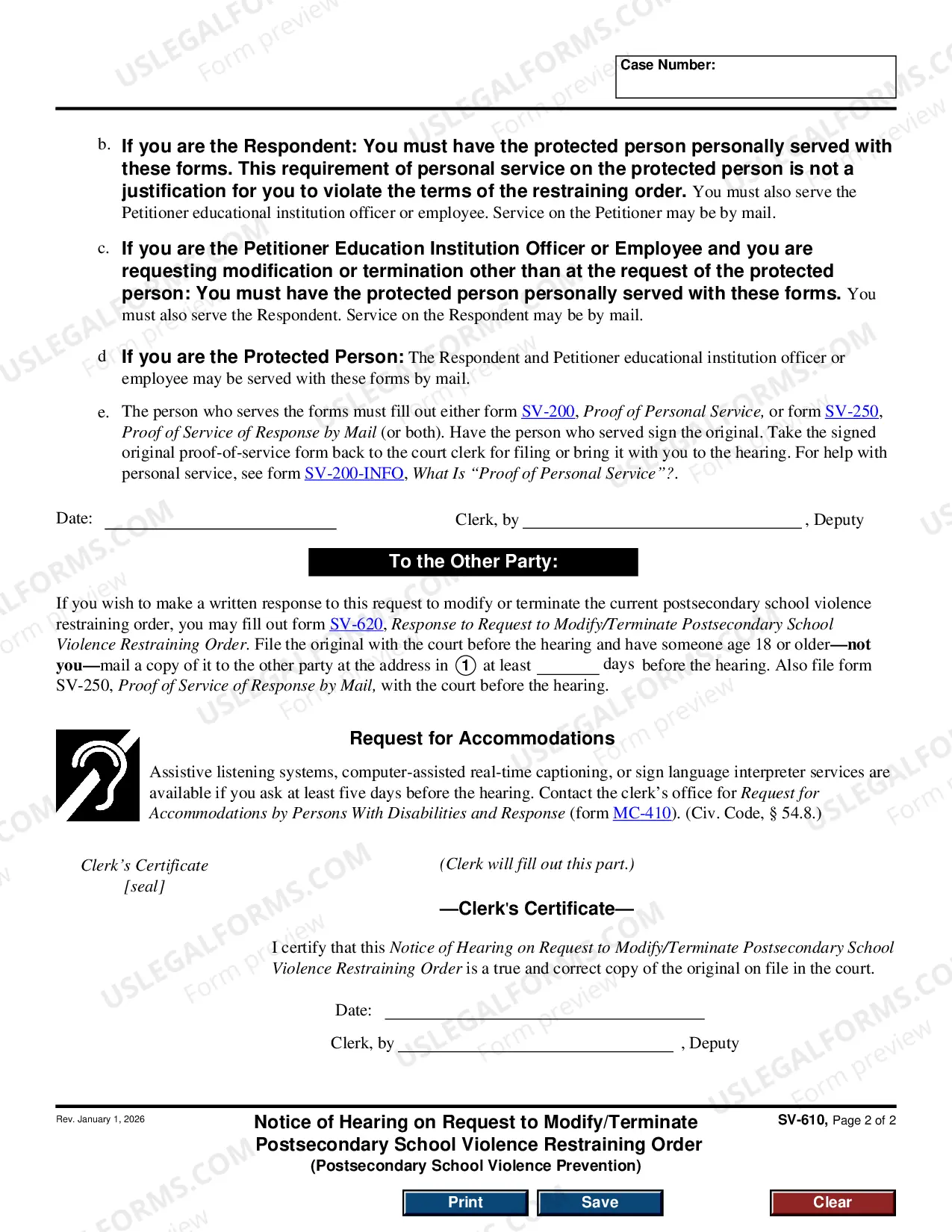 Preview Notice of Hearing on Request to Modify or Terminate Private Postsceondary School Violence Restraining Order