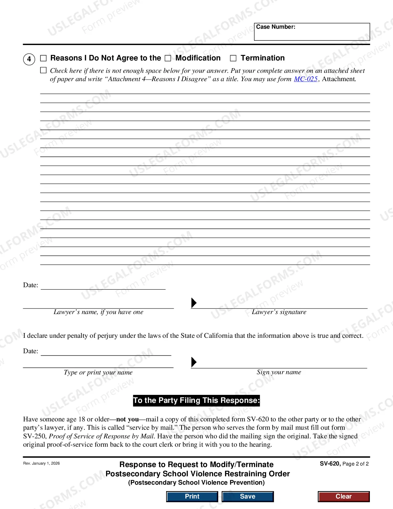 Preview Response to Requst to Modify or Terminate Private Postsecondary School Violence Restraining Order
