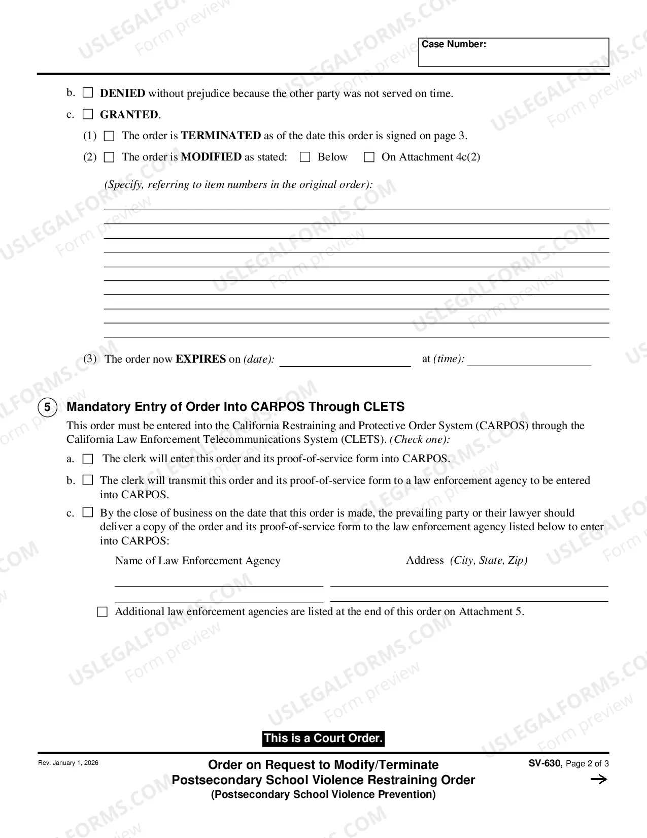 Preview Order on Request to Modify or Terminate Private Postsecondary School Violence Restraining Order