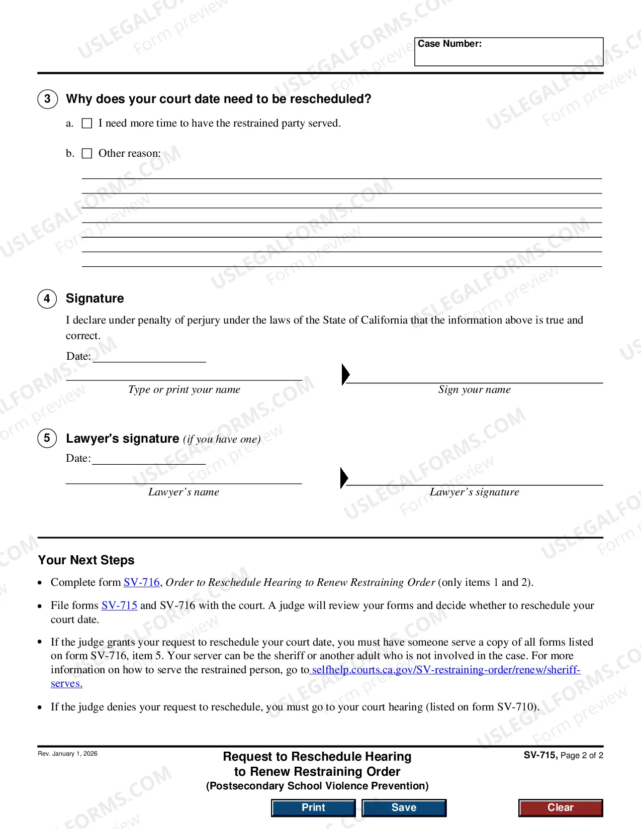 Preview Request to Reschedule Hearing to Renew Restraining Order - Private Postsecondary School Violence Prevention