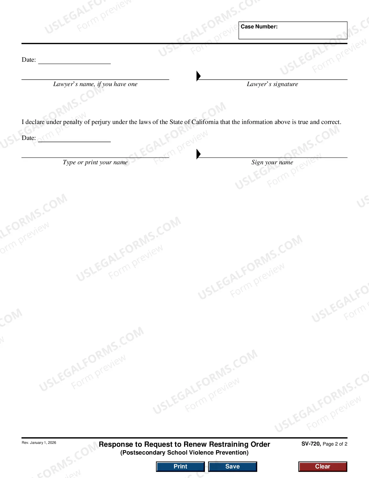 Preview Response to Request to Renew Restraining Order - Private Postsecondary School Violence Prevention