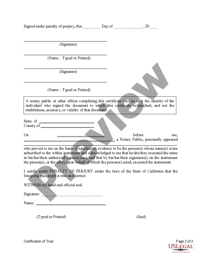 Preview Certification of Trust