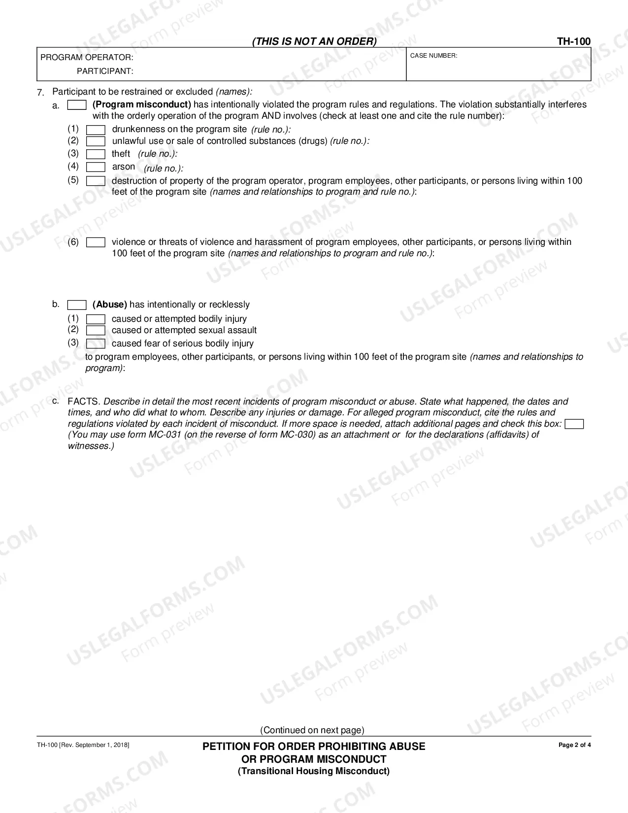 Preview Petition for Order Prohibiting Abuse or Program Misconduct