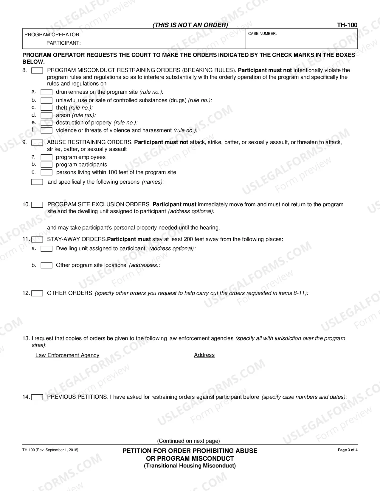 Preview Petition for Order Prohibiting Abuse or Program Misconduct