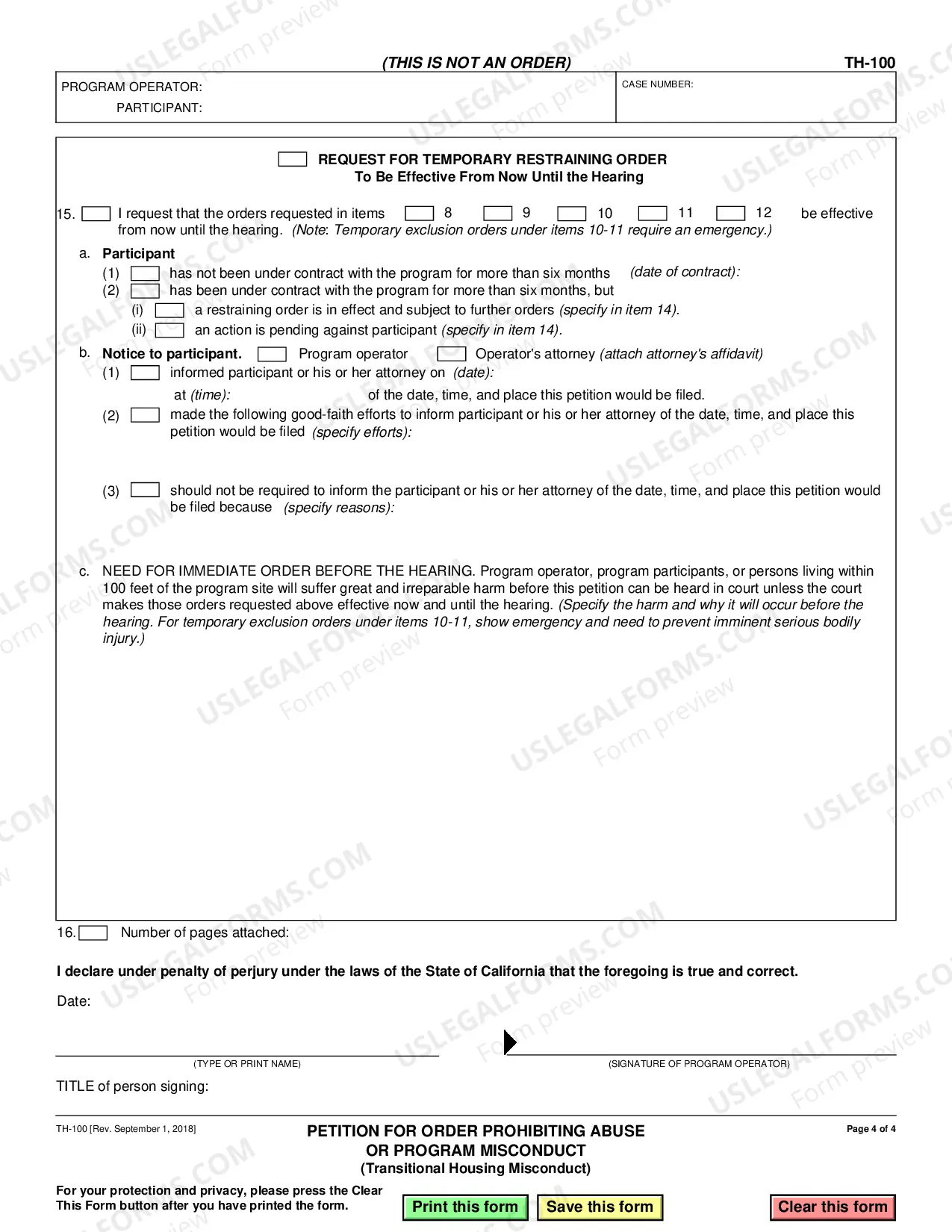 Preview Petition for Order Prohibiting Abuse or Program Misconduct
