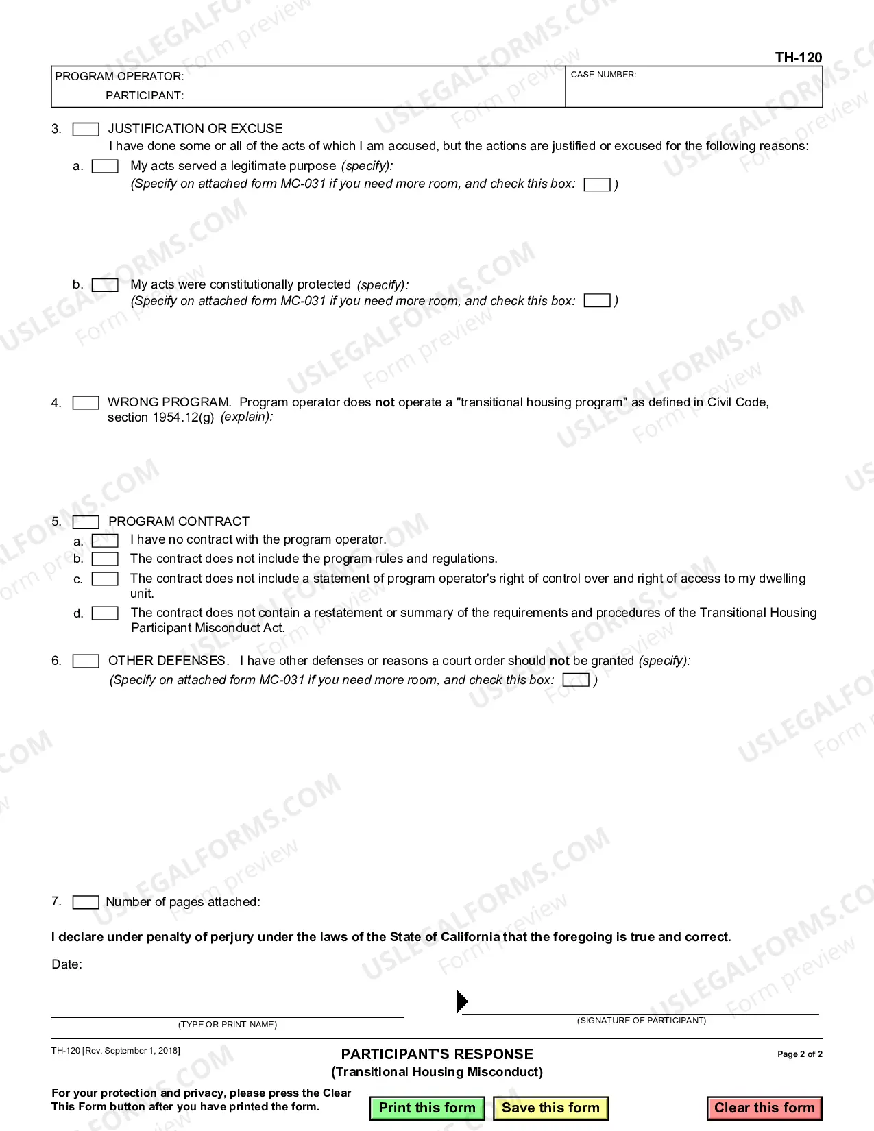 Preview Participant's Response to Petition for Order Prohibiting Abuse or Program Misconduct - Transitional Housing Misconduct