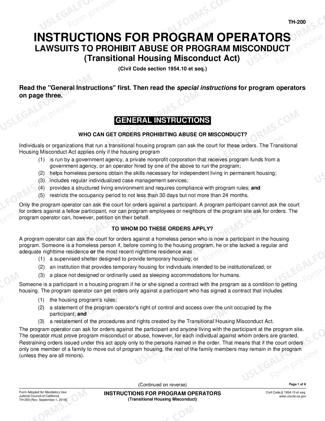 Preview Instructions for Program Operators - Transitional Housing Misconduct