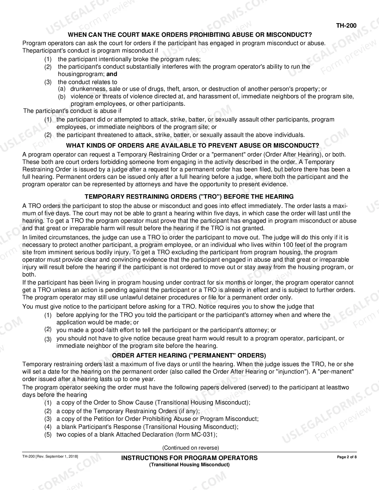 Preview Instructions for Program Operators - Transitional Housing Misconduct