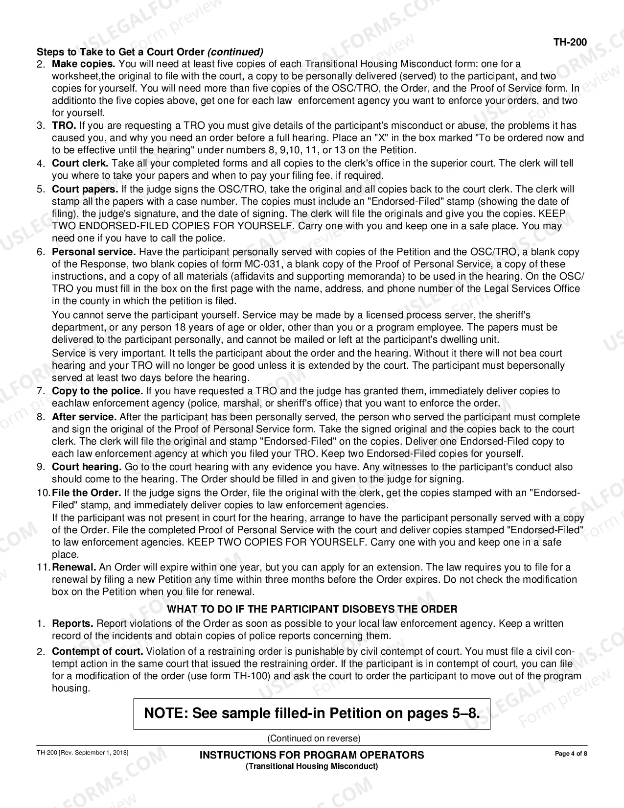 Preview Instructions for Program Operators - Transitional Housing Misconduct