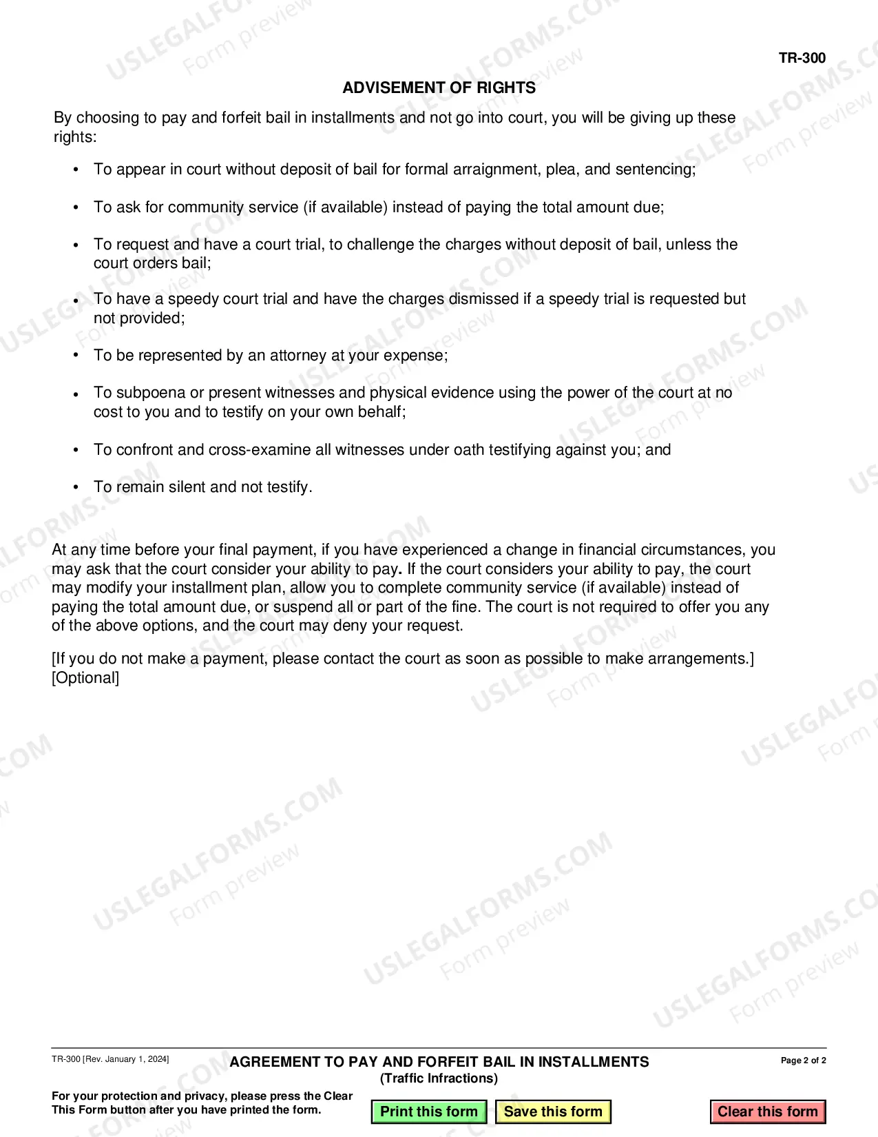 Preview Agreement to Pay and Forfeit Bail in Installments