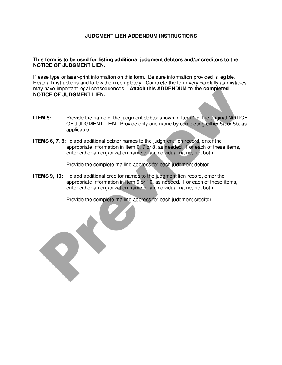 form JL-1 Notice of Judgment Lien and Addendum preview