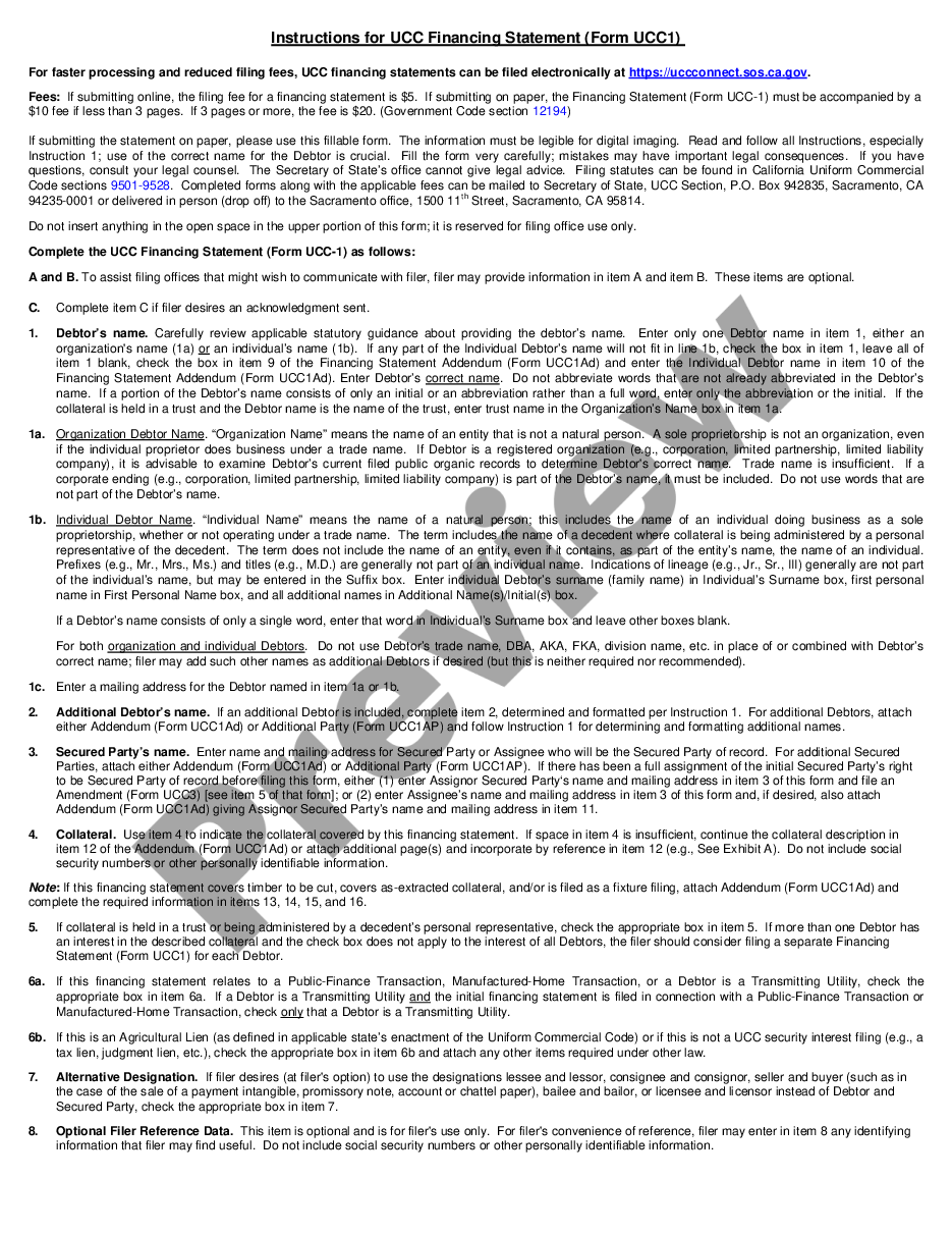 page 0 California UCC1 Financing Statement Addendum preview