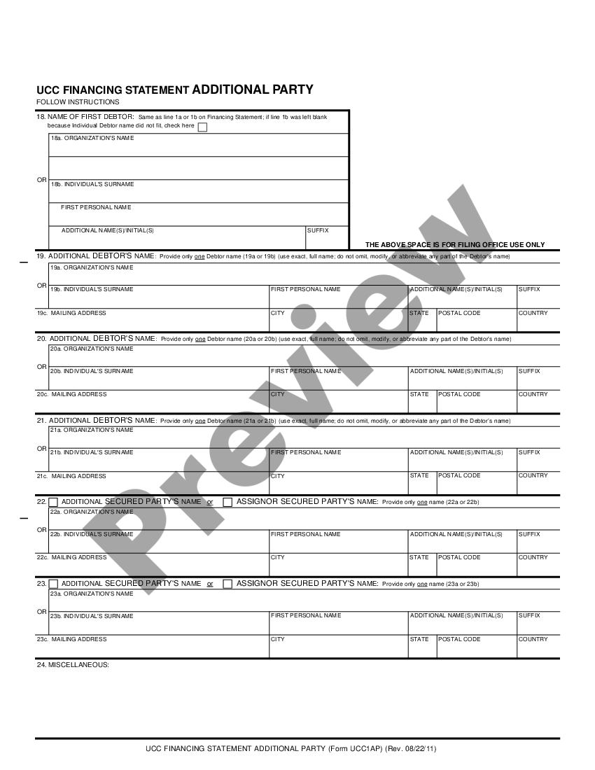 California UCC1 Financing Statement Additional Party US Legal Forms