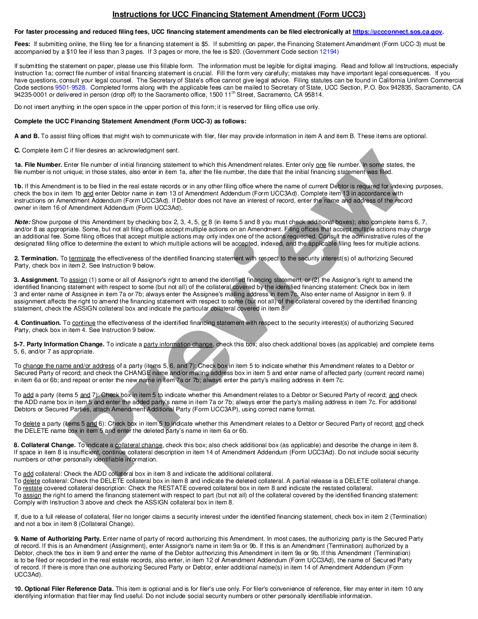 page 0 California UCC3 Financing Statement Amendment Addendum preview