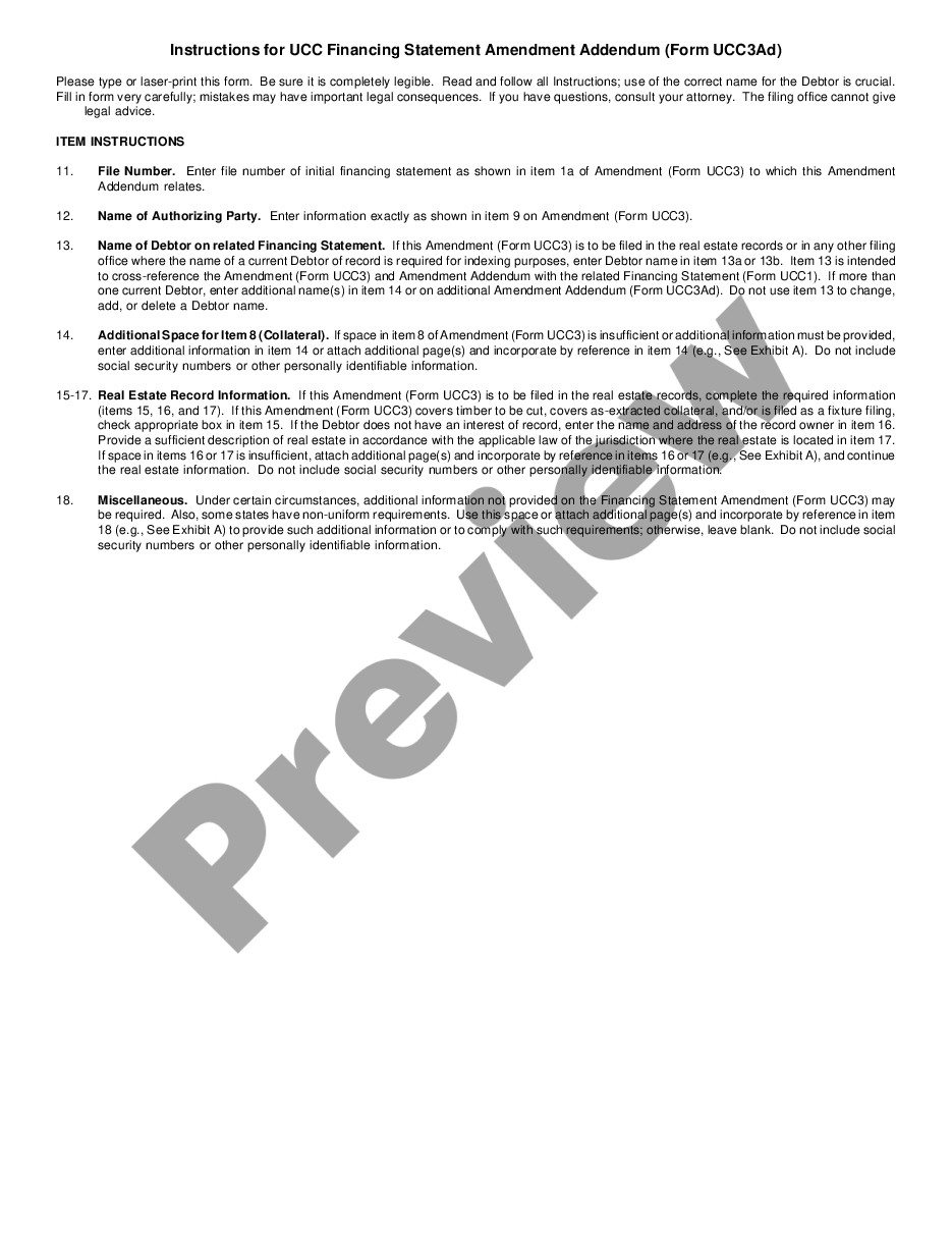 page 1 California UCC3 Financing Statement Amendment Addendum preview