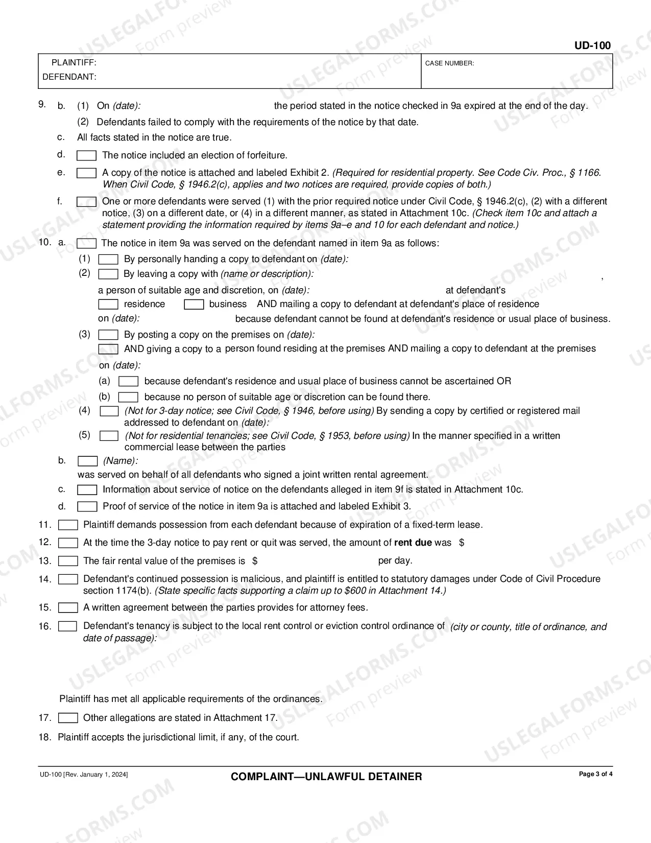 Preview Complaint - Unlawful Detainer