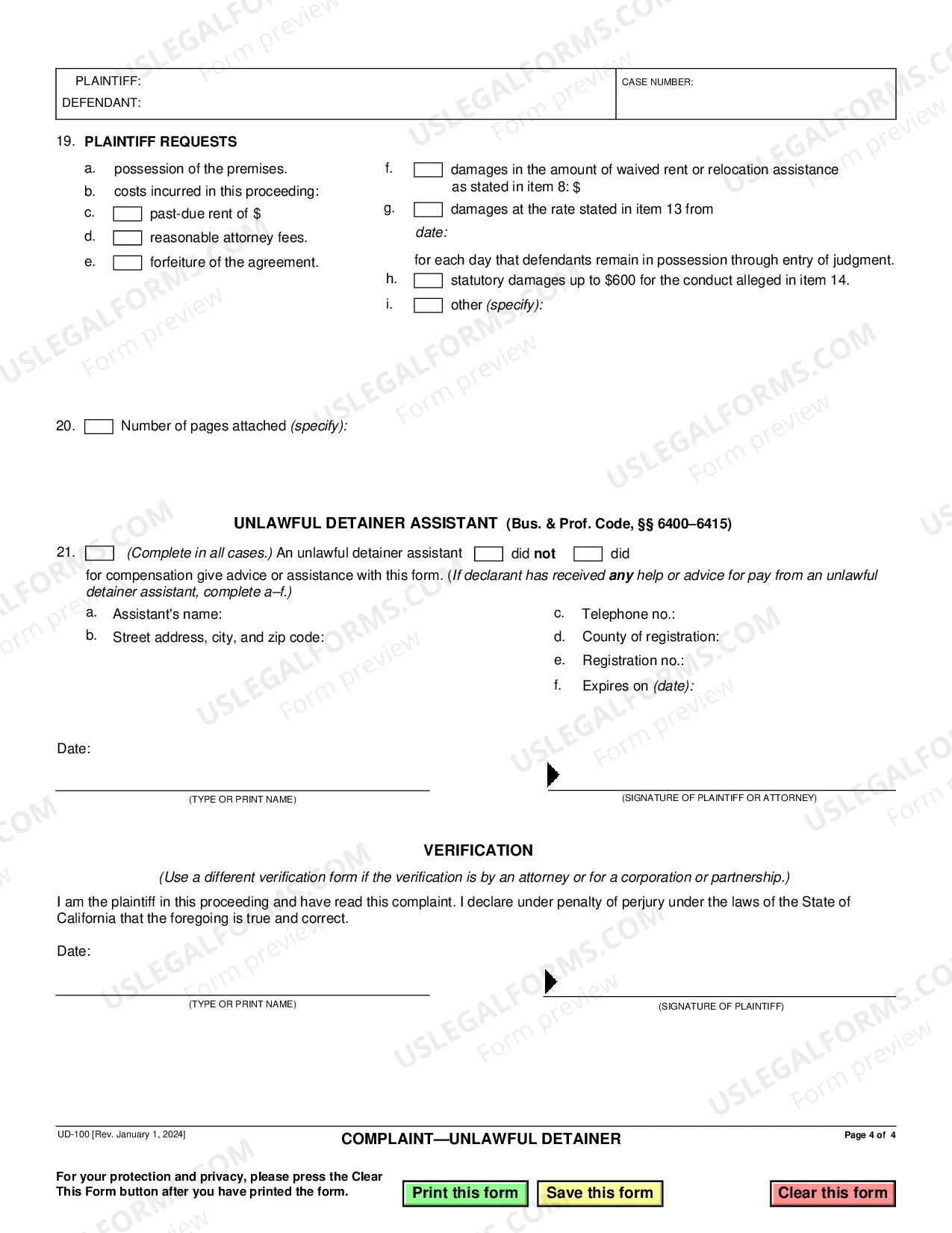 Preview Complaint - Unlawful Detainer