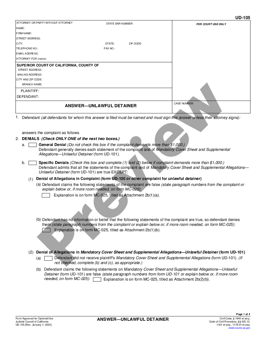 page 0 Answer - Unlawful Detainer preview