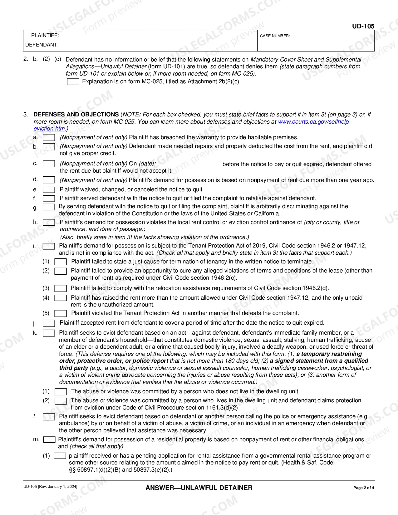 Preview Answer - Unlawful Detainer