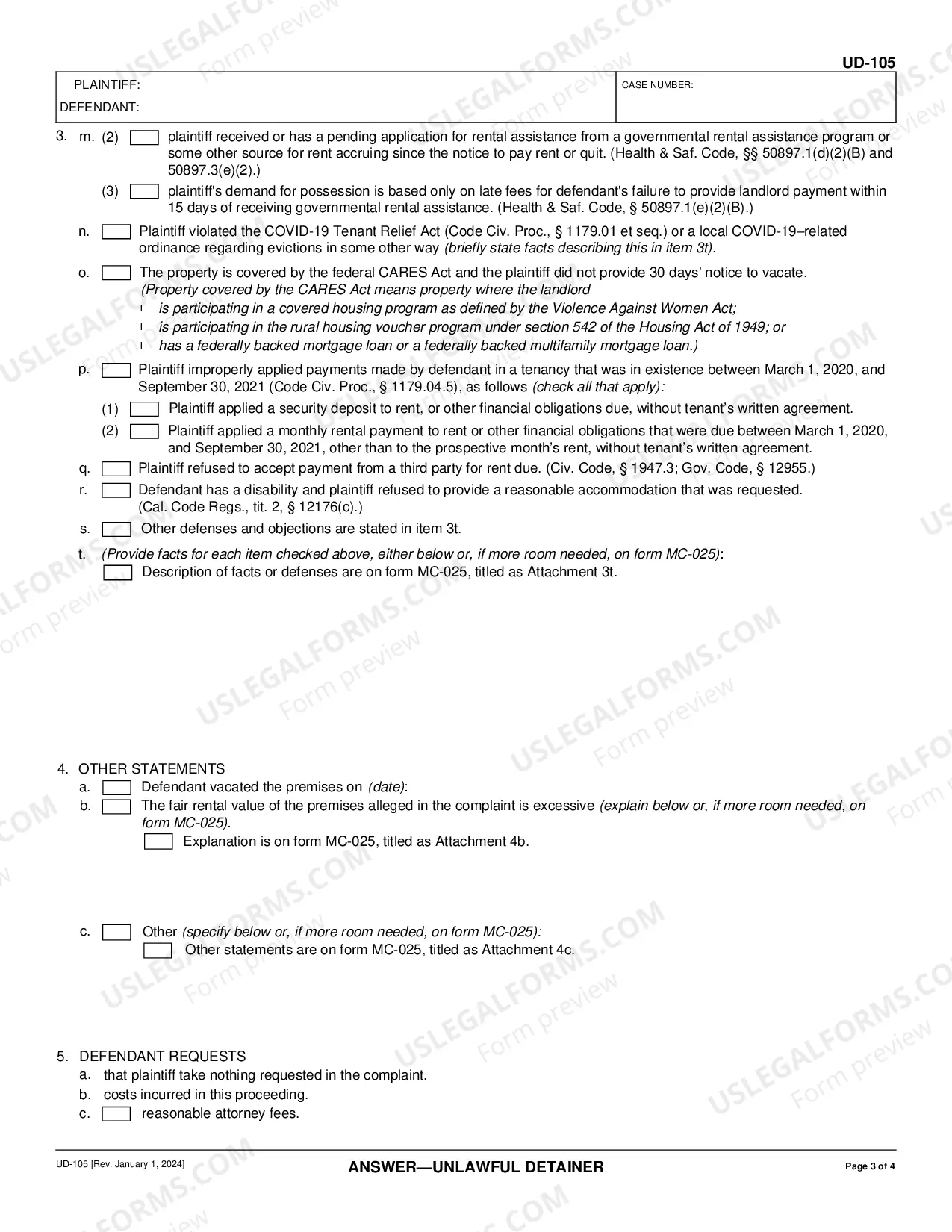 Preview Answer - Unlawful Detainer
