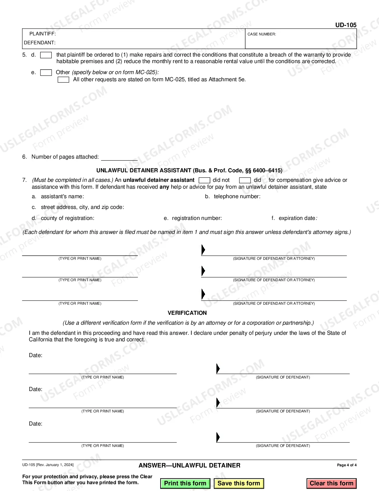 Preview Answer - Unlawful Detainer