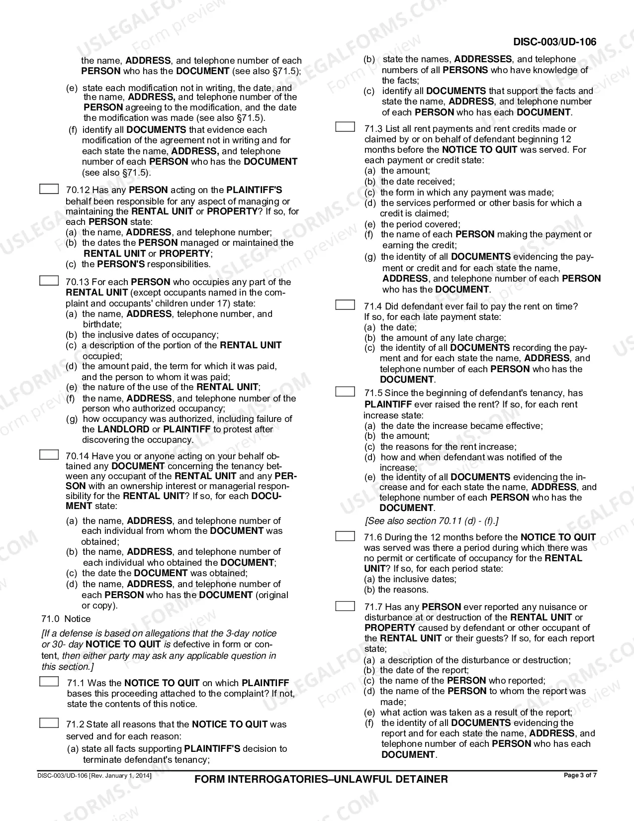 Preview Form Interrogatories - Unlawful Detainer