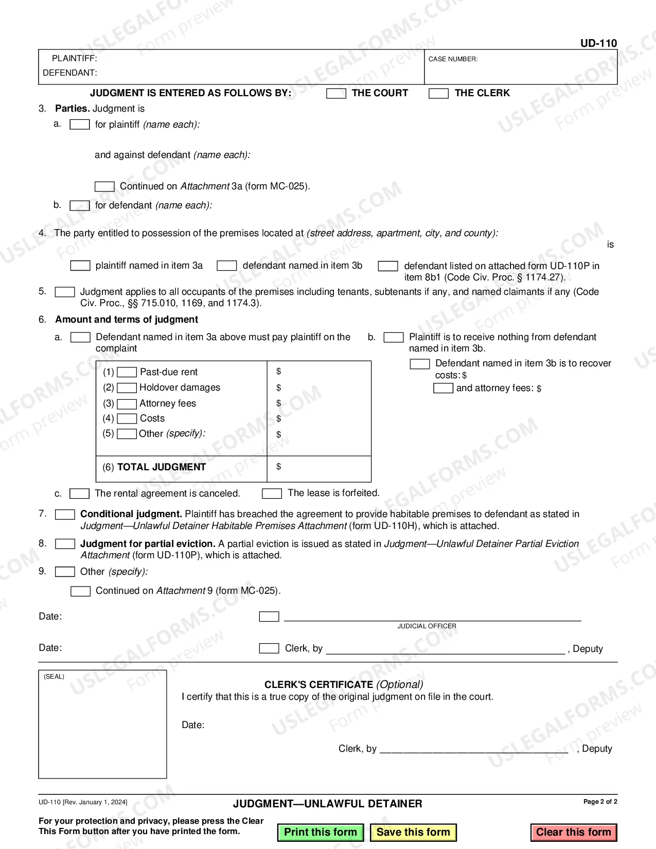 Preview Judgment - Unlawful Detainer