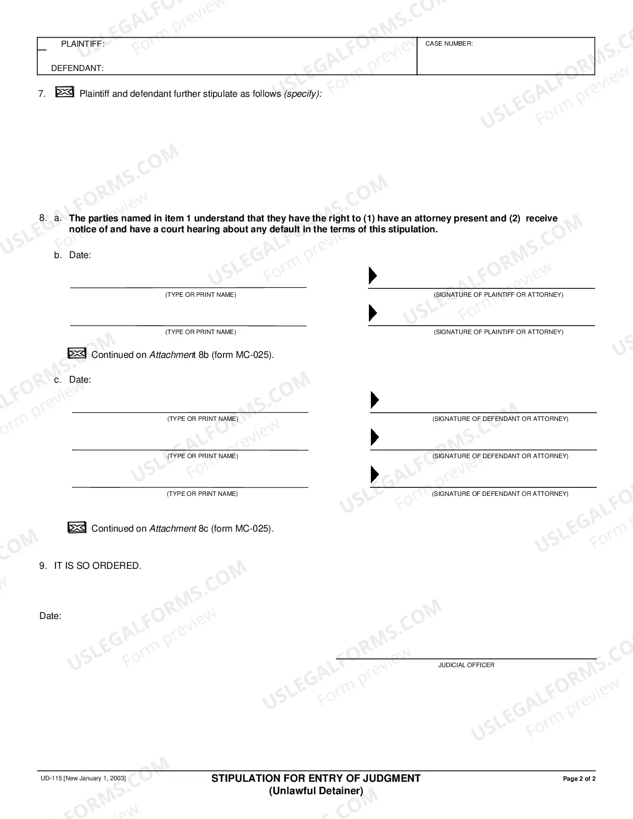 Preview Stipulation for Entry of Judgment - Unlawful Detainer