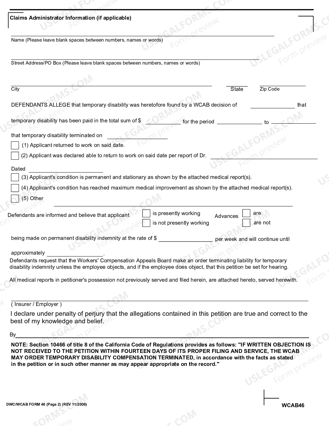 Preview Petition To Terminate Liability For Temporary Disability