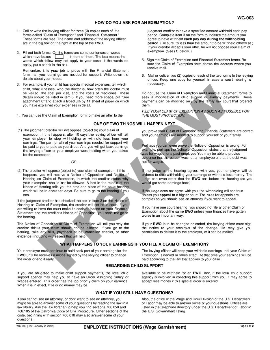 page 1 Employee Instructions - Wage Garnishment preview