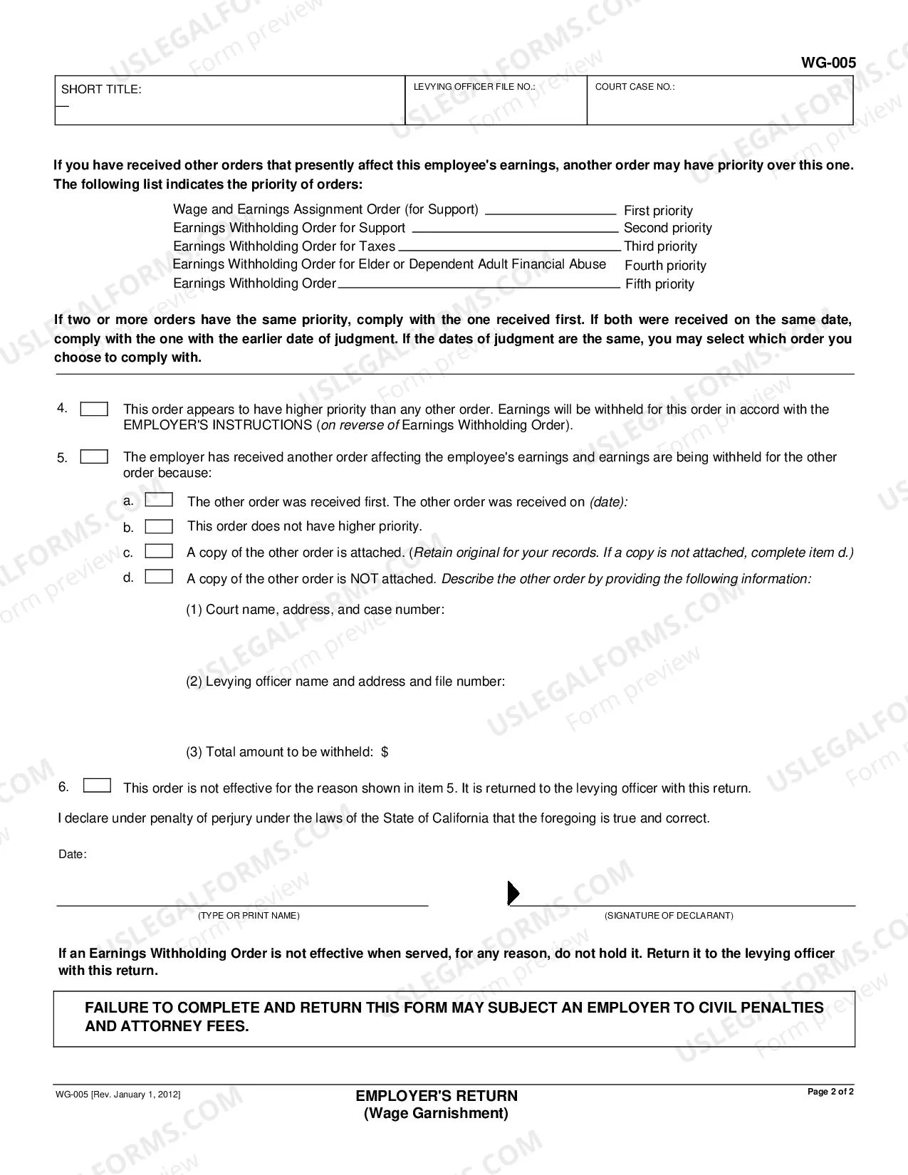 Preview Employer's Return - Wage Garnishment