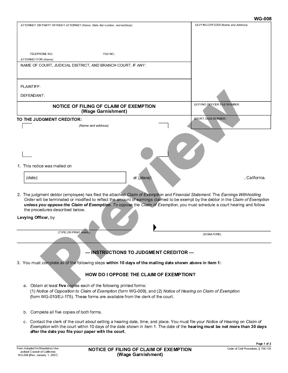 page 0 Notice of Filing of Claim of Exemption preview