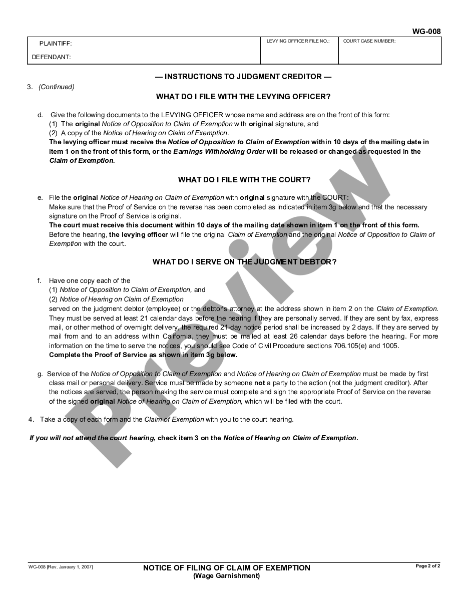 page 1 Notice of Filing of Claim of Exemption preview