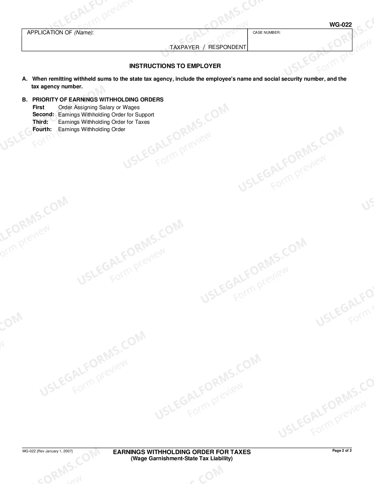 Preview Earnings Withholding Order for Taxes