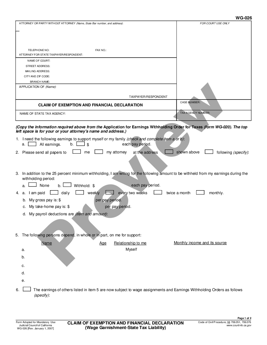 page 0 Claim of Exemption and Financial Declaration preview
