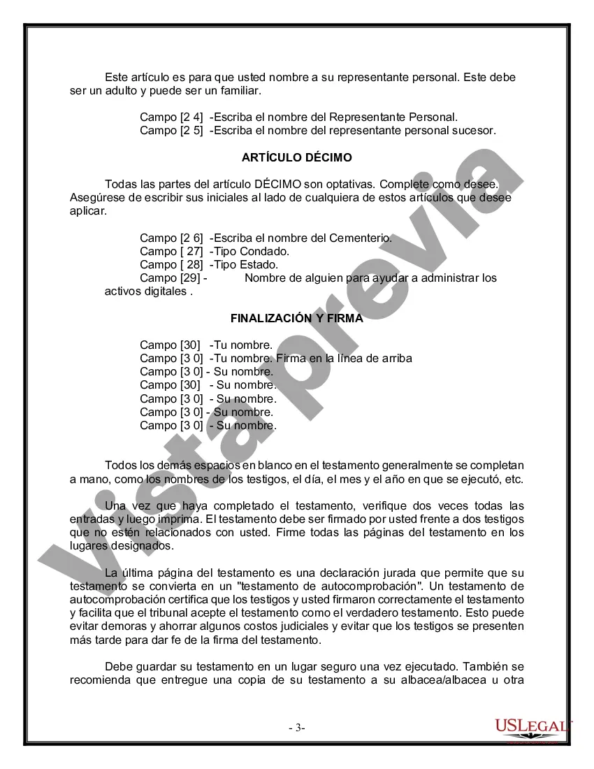 Preview Formulario de última voluntad y testamento legal para persona soltera sin hijos